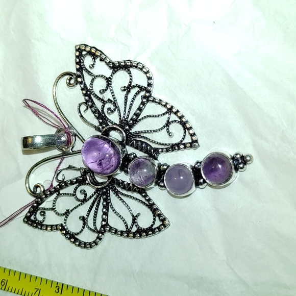 New Large sterling silver Amethyst Butterfly pendant - Picture 6 of 7